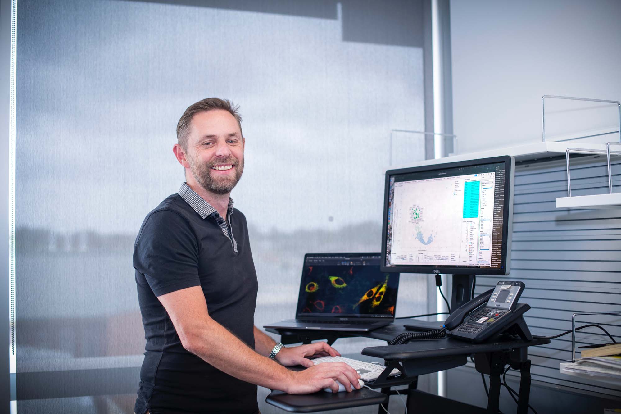 Grant Dewson in the lab